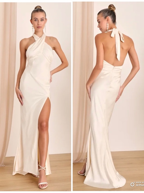 Lulus Dresses & Skirts - Lulus Large Start of Forever Ivory Satin Halter Mermaid Maxi Dress NWT Wedding
